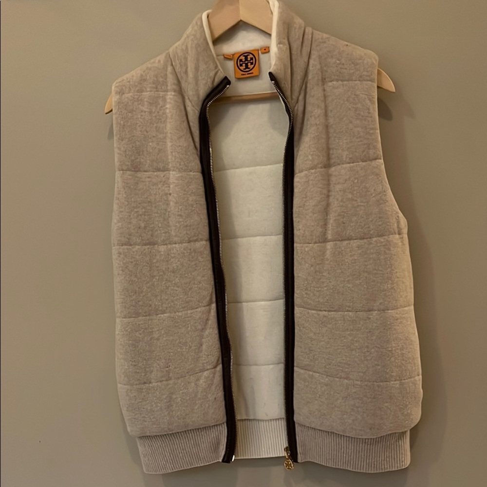 Tory Burch Cream and Brown Quilted Vest